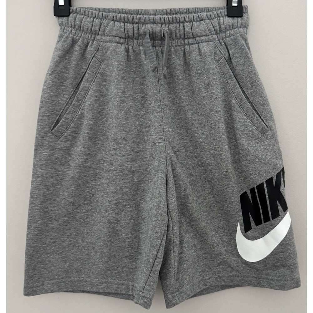 Nike YLG Gray Logo Pocket Sweatshorts Functional Drawstring